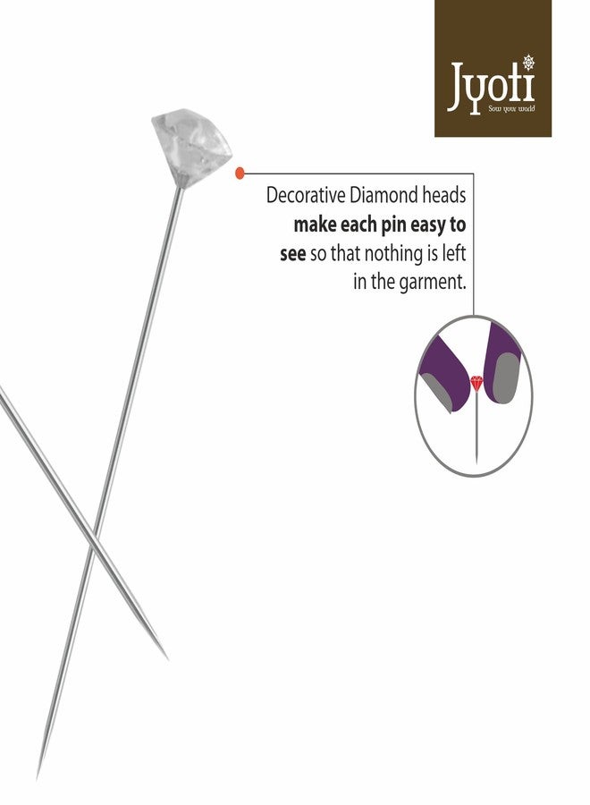 Jyoti Diamond Head Pins Transparent for Tailoring, Dressmaking, Crafting, Sewing, College Projects, Ornament, Patch Work, Florist, Hijab, & Scarf for Women # 22885 (50 Pins in a Box) - Pack of 10 - Image 3